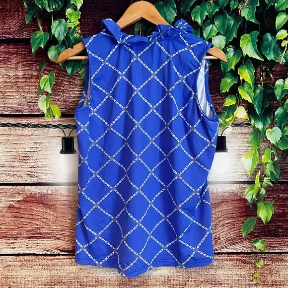 Anthony's Resort Wear Ruffled Top Women's Large Sleeveless Blue Beach Tank Shirt - Picture 2 of 4